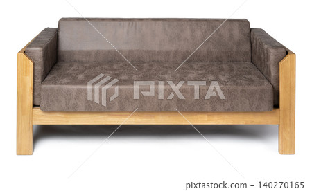 Grey arm-chair with wooden legs isolated on white 140270165
