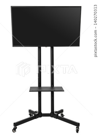 Black TV set on metal stand isolated on white Black TV set on metal stand isolated on white 140270313