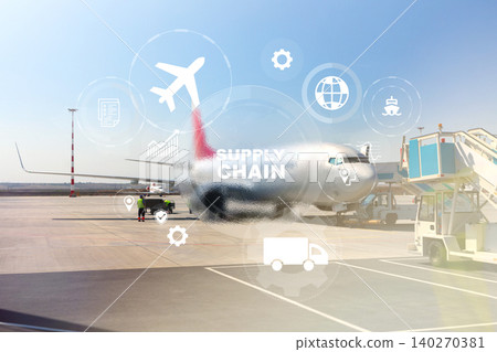Logistics process at an airport with focus on supply chain management and airplane 140270381