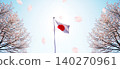 日本國旗和櫻桃樹 140270961