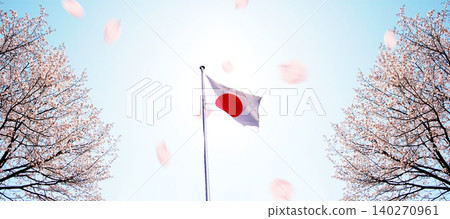 Japanese flag and cherry tree Japanese flag and cherry tree 140270961