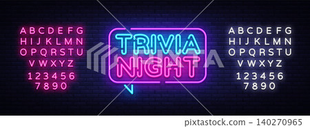 Trivia night announcement neon signboard vector. Light Banner, Design element, Night Neon Advensing. Vector illustration. Editing text neon sign Trivia night announcement neon signboard vector. Light Banner, Design element, Night Neon Advensing. Vector illustration. Editing text neon sign 140270965