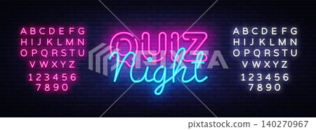 Quiz night announcement poster vector design template. Quiz night neon signboard, light banner. Pub quiz held in pub or bar, night club. Pub team game. Questions game. Vector. Editing text neon sign Quiz night announcement poster vector design template. Quiz night neon signboard, light banner. Pub quiz held in pub or bar, night club. Pub team game. Questions game. Vector. Editing text neon sign 140270967