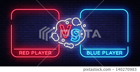 Versus screen design in neon style. Neon banner Announcement of two fighters. Blue futuristic neon VS leaves. Competition vs match game, martial battle vs sport. Vector illustration Versus screen design in neon style. Neon banner Announcement of two fighters. Blue futuristic neon VS leaves. Competition vs match game, martial battle vs sport. Vector illustration 140270983