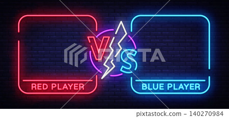 Versus screen design in neon style. Neon banner Announcement of two fighters. Blue futuristic neon VS leaves. Competition vs match game, martial battle vs sport. Vector illustration Versus screen design in neon style. Neon banner Announcement of two fighters. Blue futuristic neon VS leaves. Competition vs match game, martial battle vs sport. Vector illustration 140270984