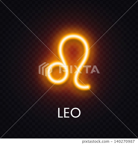 Orange Leo neon symbol with warm luminous effect. Zodiac illustration for horoscope poster, astrology branding and celestial decoration. Orange Leo neon symbol with warm luminous effect. Zodiac illustration for horoscope poster, astrology branding and celestial decoration. 140270987