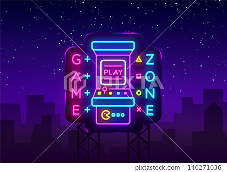 Game Zone Logo Vector Neon. Game Room neon sign board, design template, Gaming industry advertising, Gaming Machine vector, light banner, bright night neon design element. Vector Art Billboard Game Zone Logo Vector Neon. Game Room neon sign board, design template, Gaming industry advertising, Gaming Machine vector, light banner, bright night neon design element. Vector Art Billboard 140271036