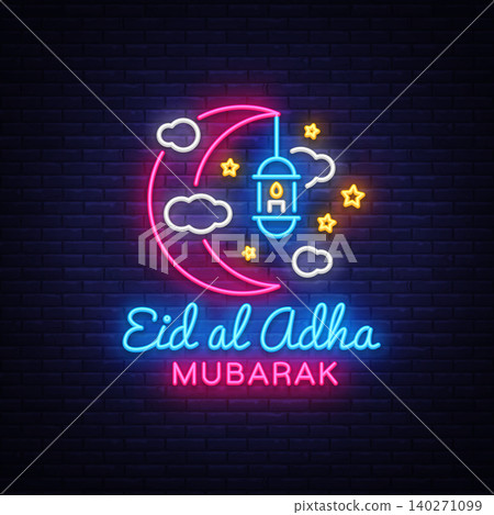 Eid Al Adha Mubarak Vector illustration for the celebration of Muslim community festival. Neon Style, Eid al-Adha. the sacrifice a ram, trendy modern graphic design decoration kurban bayrami Eid Al Adha Mubarak Vector illustration for the celebration of Muslim community festival. Neon Style, Eid al-Adha. the sacrifice a ram, trendy modern graphic design decoration kurban bayrami 140271099