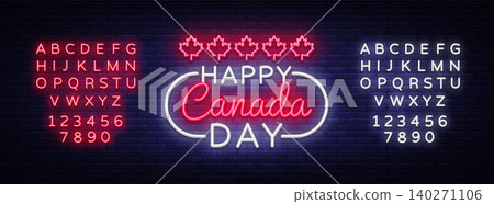 Happy Canada Day Greeting Card Design template modern trend style. Canadian Day Neon sign, light banner. 1 July Canadian Day. Vector illustration. Editing text neon sign Happy Canada Day Greeting Card Design template modern trend style. Canadian Day Neon sign, light banner. 1 July Canadian Day. Vector illustration. Editing text neon sign 140271106