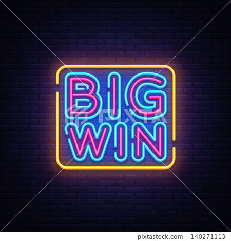 Big Win neon sign vector. Big Win Design template neon sign, light banner, neon signboard, nightly bright advertising, light inscription. Vector illustration 140271113