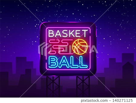 Basketball Night Neon Logo Vector. Basketball neon sign, design template, modern trend design, sports neon signboard, night bright advertising, light banner, light art. Vector illustration. Billboard Basketball Night Neon Logo Vector. Basketball neon sign, design template, modern trend design, sports neon signboard, night bright advertising, light banner, light art. Vector illustration. Billboard 140271125