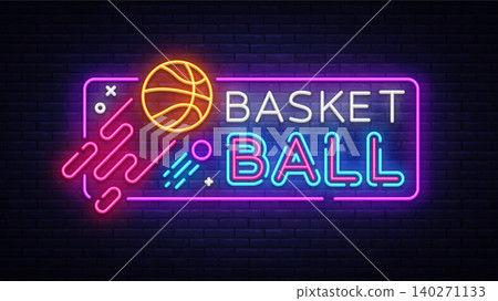 Basketball neon sign vector. Basketball Design template neon sign, light banner, neon signboard, nightly bright advertising, light inscription. Vector illustration Basketball neon sign vector. Basketball Design template neon sign, light banner, neon signboard, nightly bright advertising, light inscription. Vector illustration 140271133