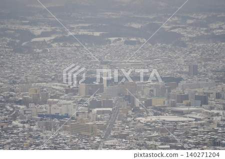 A panoramic view of Hakodate city from the Hakodateyama Observatory in winter. A panoramic view of Hakodate city from the Hakodateyama Observatory in winter. 140271204
