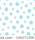Blue whimsical flowers in random order seamless pattern, simple repeat floral ornament, hand drawn vector illustration for textile, fabric, gift paper, fashion print, Easter, spring holidays decor 140271306