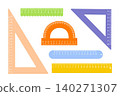School rulers set, triangular, protractor measuring instruments for maths lessons hand drawn colorful vector illustration, back to school vocabulary object, centimetre scale doodle clipart 140271307