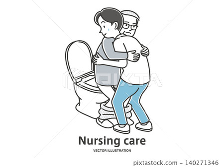 A male caregiver assisting an elderly man with his toileting needs. A male caregiver assisting an elderly man with his toileting needs. 140271346