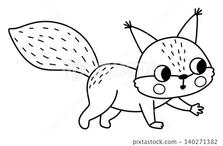 Vector black and white cartoon squirrel isolated on white background. Funny line clipart. Cute forest animal icon for kids. Outline woodland element. Woods wildlife illustration, coloring page Vector black and white cartoon squirrel isolated on white background. Funny line clipart. Cute forest animal icon for kids. Outline woodland element. Woods wildlife illustration, coloring page 140271382