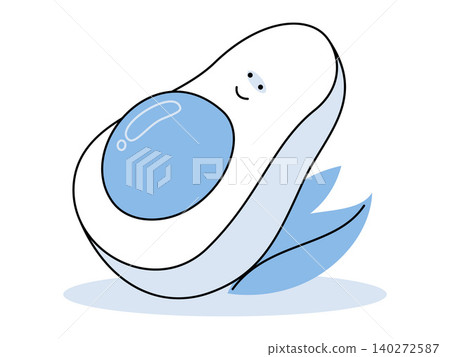 Smiling blue avocado half with a pit and leaves vector illustration. Healthy eating, vegan lifestyle, organic food, nutrition blog, wellness app, superfood marketing. Cheerful fruit mascot with seed Smiling blue avocado half with a pit and leaves vector illustration. Healthy eating, vegan lifestyle, organic food, nutrition blog, wellness app, superfood marketing. Cheerful fruit mascot with seed 140272587