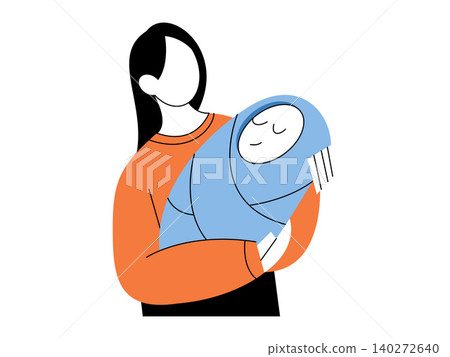 A woman holding a swaddled newborn baby vector illustration. Motherhood, childcare, family support, pediatric care, parenting, maternal health. Mother cradling an infant child in her arms A woman holding a swaddled newborn baby vector illustration. Motherhood, childcare, family support, pediatric care, parenting, maternal health. Mother cradling an infant child in her arms 140272640