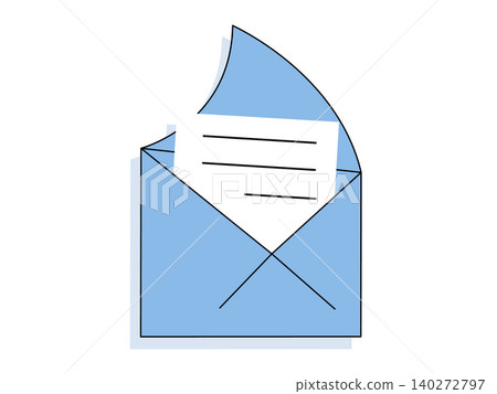 Blue open envelope with a white paper document inside vector illustration. Business communication, email marketing, newsletter, contact us, postal service, invitation. Mailer with paper sheet Blue open envelope with a white paper document inside vector illustration. Business communication, email marketing, newsletter, contact us, postal service, invitation. Mailer with paper sheet 140272797