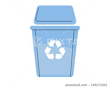 Blue recycling bin with white recycle symbol vector illustration. Waste management, environmental protection, sustainability, ecology, sorting trash, green living. Plastic waste container with lid Blue recycling bin with white recycle symbol vector illustration. Waste management, environmental protection, sustainability, ecology, sorting trash, green living. Plastic waste container with lid 140272841
