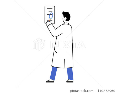 Scientist examining a document with a magnifying glass vector illustration. Medical research, clinical analysis, data inspection, lab work, diagnosis, study. Researcher inspecting a clipboard Scientist examining a document with a magnifying glass vector illustration. Medical research, clinical analysis, data inspection, lab work, diagnosis, study. Researcher inspecting a clipboard 140272960