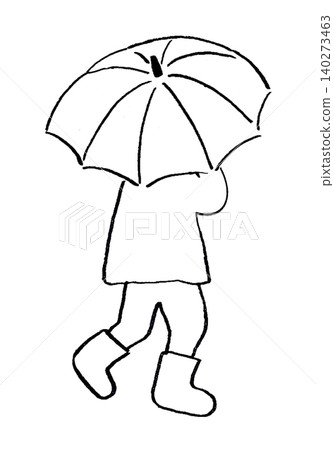 雨天撐傘的人的線條畫插圖 雨天撐傘的人的線條畫插圖 140273463