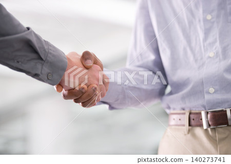Business people, handshake and recruitment or onboarding for b2b, support and collaboration. Partnership, introduction and welcome for acquisition of workplace, networking and thank you in closeup 140273741