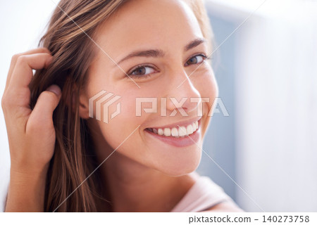 Beauty, happy and portrait of woman in bathroom with cosmetic, health and wellness face treatment. Skincare, confident and female person with natural facial dermatology routine for glow at apartment. Beauty, happy and portrait of woman in bathroom with cosmetic, health and wellness face treatment. Skincare, confident and female person with natural facial dermatology routine for glow at apartment. 140273758