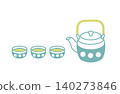 Cute hand-drawn illustration of a teapot and teacups. 140273846