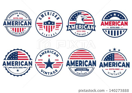 American Vintage Badge Logo Set Patriotic USA Eagle Shield Retro Emblem Collection American Vintage Badge Logo Set Patriotic USA Eagle Shield Retro Emblem Collection 140273888