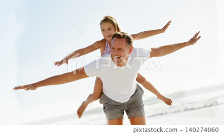 Father, child and airplane on beach holiday together or flying game on summer vacation, bonding or travel. Man, daughter and happy at ocean on back in Florida or paradise island, relax or outdoor Father, child and airplane on beach holiday together or flying game on summer vacation, bonding or travel. Man, daughter and happy at ocean on back in Florida or paradise island, relax or outdoor 140274060