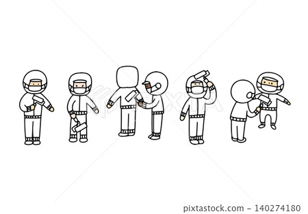 An illustration of factory workers using adhesive rollers to remove debris as a measure against foreign object contamination. An illustration of factory workers using adhesive rollers to remove debris as a measure against foreign object contamination. 140274180