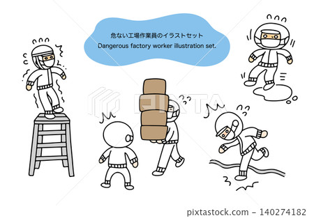 A set of illustrations of dangerous factory workers 140274182