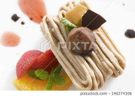 Chestnut Mont Blanc cake and fruit Chestnut Mont Blanc cake and fruit 140274306