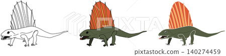 A set of stylized illustrations of Dimetrodon from the Permian period. A set of stylized illustrations of Dimetrodon from the Permian period. 140274459