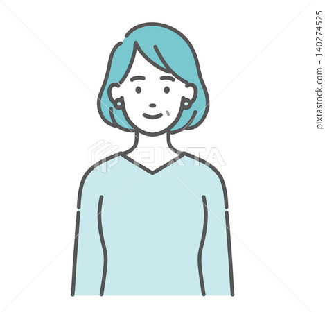 An illustration of the upper body of a middle-aged woman (front view, normal pose). An illustration of the upper body of a middle-aged woman (front view, normal pose). 140274525