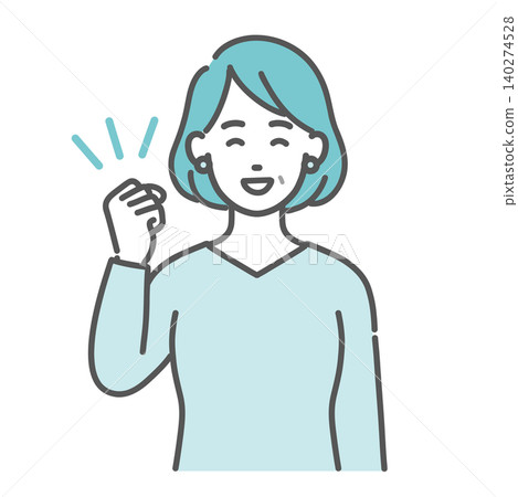 An illustration of a middle-aged woman making a triumphant gesture. An illustration of a middle-aged woman making a triumphant gesture. 140274528
