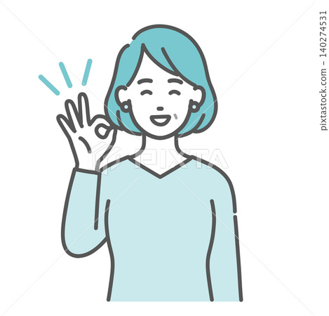 An illustration of a middle-aged woman making an OK sign. An illustration of a middle-aged woman making an OK sign. 140274531