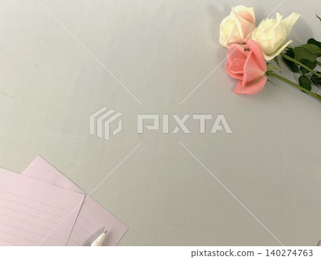 A message of gratitude: stationery and flowers, background. A message of gratitude: stationery and flowers, background. 140274763
