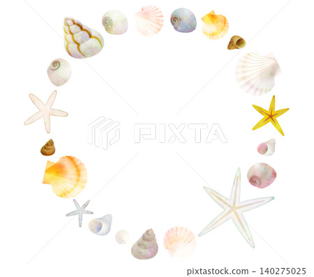 Watercolor-style colorful seashell frame (round) Watercolor-style colorful seashell frame (round) 140275025