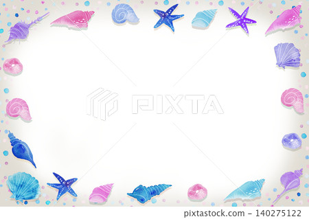 柔和的水彩貝殼和插圖畫框 柔和的水彩貝殼和插圖畫框 140275122
