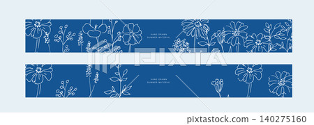 Vector illustrations of plants. Line art illustrations of flowers and leaves, postcard template. Summer plant background. Vector illustrations of plants. Line art illustrations of flowers and leaves, postcard template. Summer plant background. 140275160