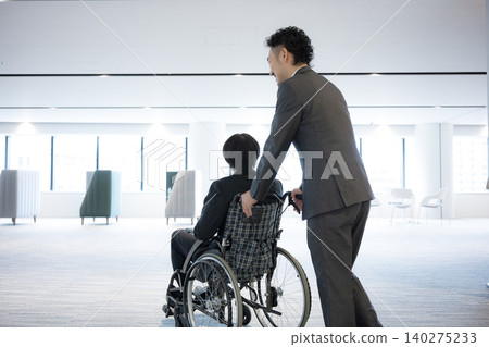 Support for accessibility in the office, including assisting wheelchair users while moving around, and the image of employing people with disabilities. 140275233
