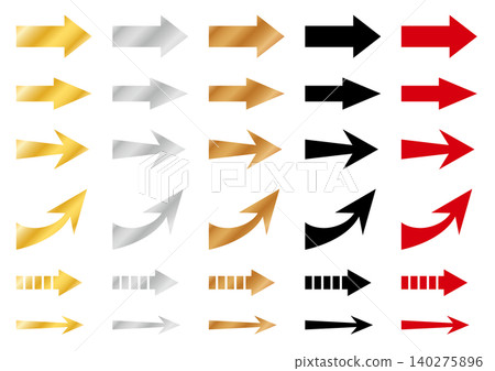 A simple set of arrows in gold, silver, copper, black, and red. A simple set of arrows in gold, silver, copper, black, and red. 140275896