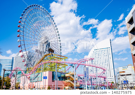 Yokohama's Ferris Wheel and Roller Coaster Yokohama's Ferris Wheel and Roller Coaster 140275975