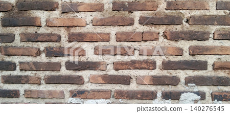 Rustic red brick wall texture with cement mortar pattern 140276545