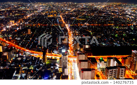 Osaka night view, overlooking the Abeno-suji area. Osaka night view, overlooking the Abeno-suji area. 140276735