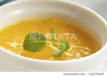 Mango pudding with mint Mango pudding with mint 140276901