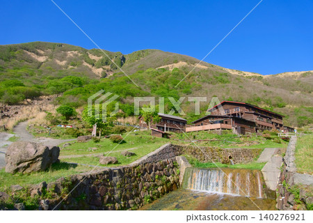 Hokkein Onsen is located at the foot of the Kuju mountain range in Oita Prefecture. Hokkein Onsen is located at the foot of the Kuju mountain range in Oita Prefecture. 140276921
